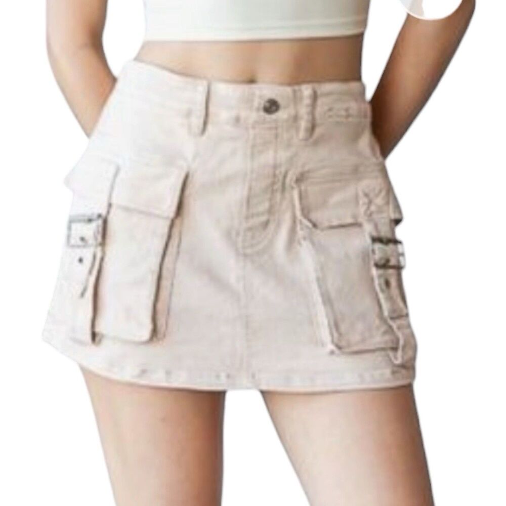 Oli & Hali Mineral Washed Khaki Cargo Short Skirt Skort Sz M Tan Brown